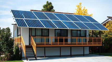 Modern House with Solar Panels Embracing Sustainable Energy Solutions and Eco-Friendly Technology in Green Environment