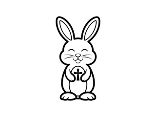 Obraz premium Easter Bunny with Cross Line Art | Christian Rabbit Illustration | Religious Clipart 