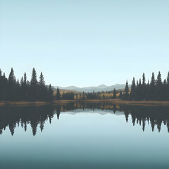 Fototapeta premium Pixelated Lake Reflection Illustration Of Blue Water And Green Trees