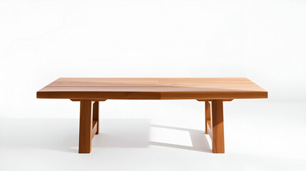 Fototapeta premium Clean-Lined Japanese Wooden Table Staged in a Sparse, Harmonious White Environment