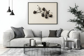 Realistic 3D Illustration Of A Modern Living Room With White Sofa And