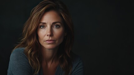 Fototapeta premium Introspective Portrait of a Woman with Natural Beauty and Subtle Expression