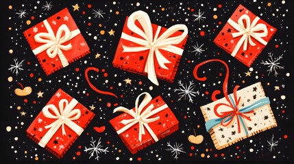 Obraz premium Festive Christmas Gifts Falling Background Illustration