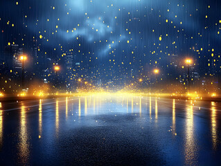 Naklejka premium Realistic Image Of Rainy City Street Lights Reflecting On Wet Surface