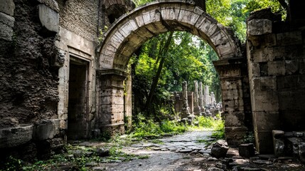 Craftsmen restore majestic roman arches in ancient rome ground-level architectural photography