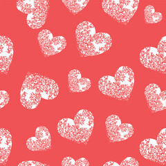 Seamless pattern with hearts. Template holiday vector illustration. Design for card, postcard, poster, print, banner. Cartoon hearts on color background.