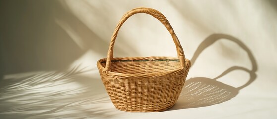 Obraz premium Wicker Basket With Handle On Background