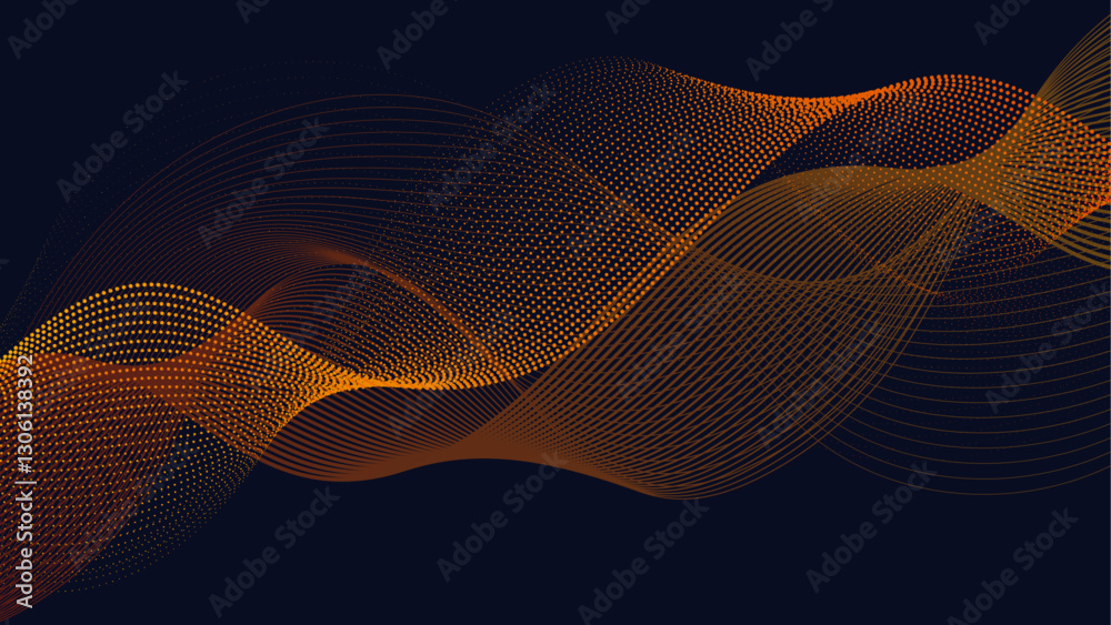 Poster Abstract digital wave of particles and lines. Futuristic Technology wave form design. Glowing energy waves with gradient. Neon Waves Background with energy light lines Flow. Particle technology concep