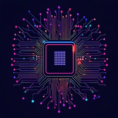 Vibrant Circuit Board with Central Processor Design