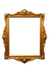 Elegant Gold Baroque Picture Frame Isolated Black Background Luxury Ornate Design Vintage Style Antique Gilt Decorative Gallery Art Frame Border      