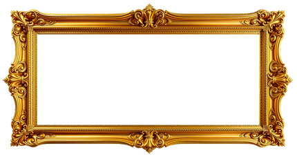 Elegant Golden Baroque Frame Isolated Black Background Luxury Ornate Design Vintage Style Decorative Picture Frame Gold Border Antique Gilt           