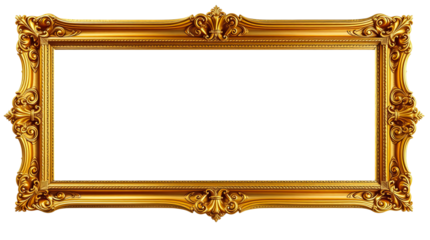 Elegant Golden Baroque Frame Isolated Black Background Luxury Ornate Design Vintage Style Decorative Picture Frame Gold Border Antique Gilt           