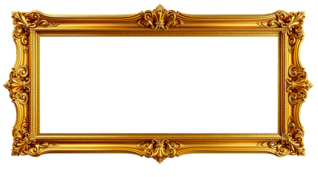 Elegant Golden Baroque Frame Isolated Black Background Luxury Ornate Design Vintage Style Decorative Picture Frame Gold Border Antique Gilt           