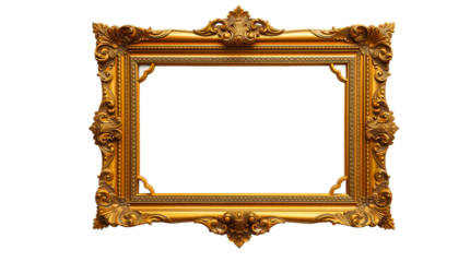 Elegant Golden Baroque Frame Isolated Black Background Vintage Style Ornate Picture Frame Luxury Design Decorative Gold Border Antique Style Gilded   