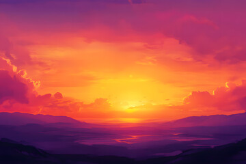 Obraz premium Beautiful orange and purple hues by watercolor of sky and clouds during sunset over horizon. Beautiful sunset sky above clouds. Texture Background Abstract. Cabin view from airplane.