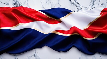 Naklejka premium The Thai flag over a glossy blue, red, and white marble background.