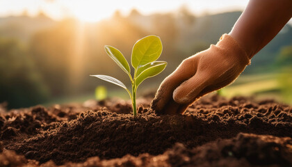 Close-Up of Hands Planting a Green
Seedling in Soil