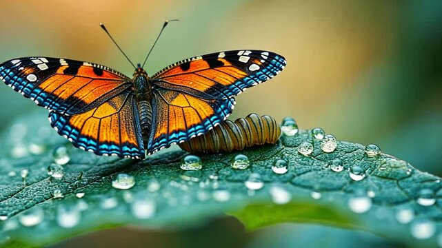 butterfly with larva in habitat footage