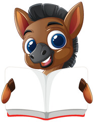Cute Cartoon Horse Reading a Book