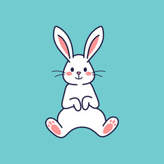 Easter character sitting bunny, rabbit, hare. Vector flat design, outline illustration. Easter hare icon, sticker. Greeting card, Happy Easter concept