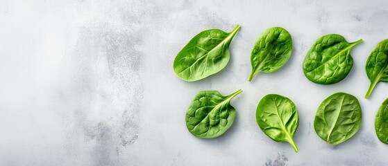 Fresh Spinach Leaves On Gray Background