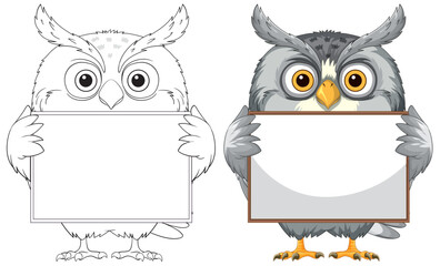 Owls Holding Blank Signs Illustration