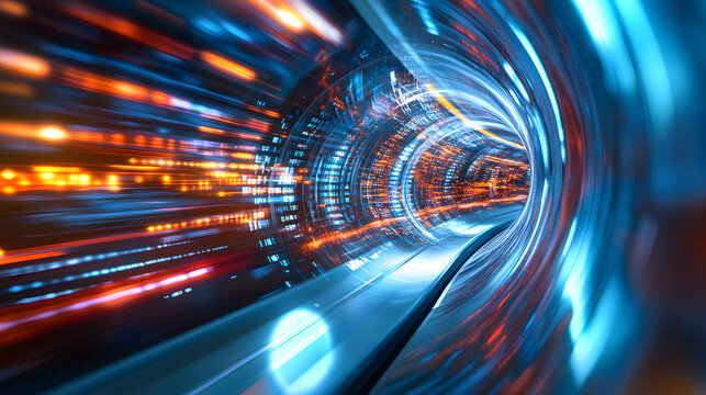 Futuristischer High-Speed-Tunnel mit leuchtenden Datenstr&ouml;men  
