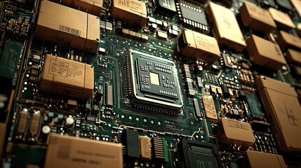 Detailed view of a computer circuit board with components