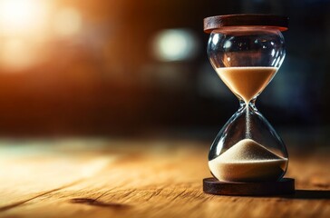 Hourglass With Sand On Wooden Table