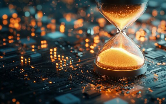 Hourglass On Circuit Board With Glowing Lights