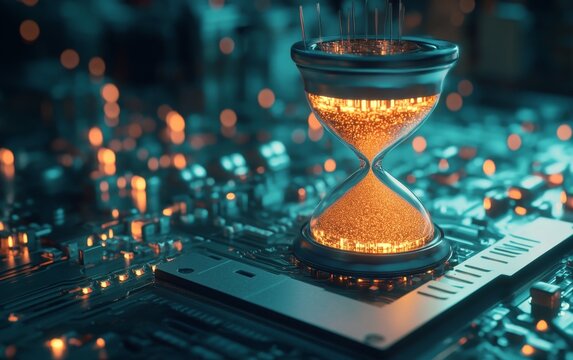 Hourglass on Circuit Board, Time Concept