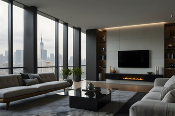 Futuristic Minimalist Asian Living Room with Smart Technology