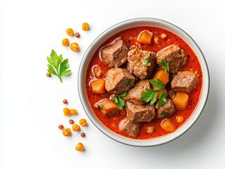 Delicious hearty beef stew with fresh vegetables in a rich savory broth.