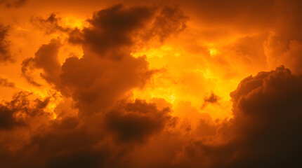 Fototapeta premium Dramatic sunset clouds illuminated with fiery orange and golden hues