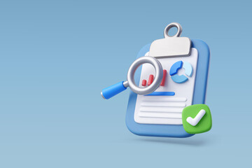 3d Vector Document with graph search notice finance, Finance and business concept.