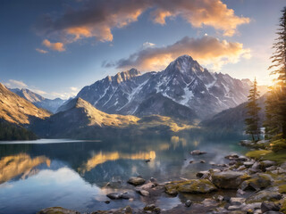 lake in the mountains. ai generated