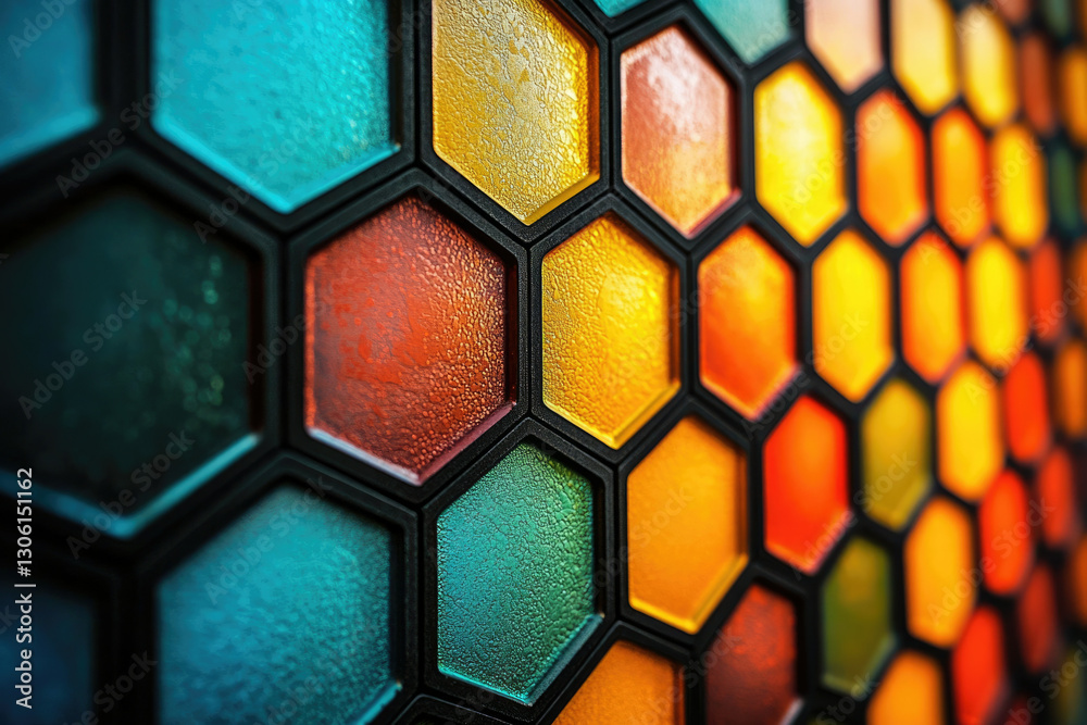 Poster a mesmerizing honeycomb pattern with vibrant, multicolored hexagons creates a visually stunning and 
