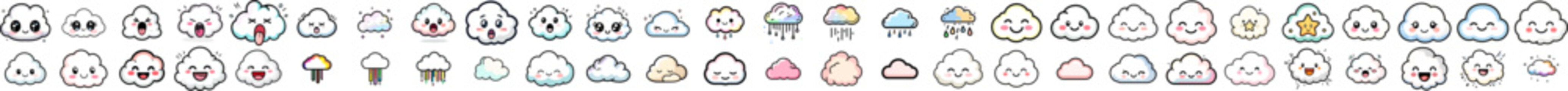 Fototapeta premium Adorable Fluffy Clouds with Cute Expressions.