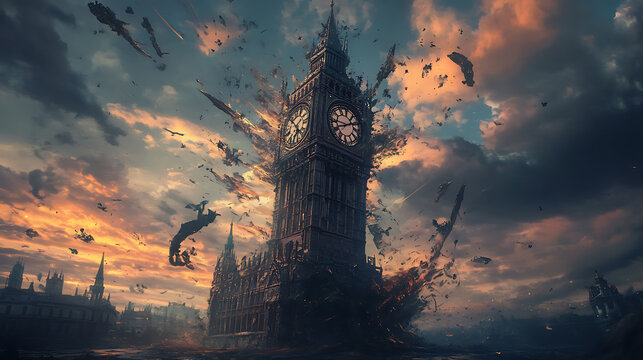 A grand ancient clock tower in the middle of endless emptiness