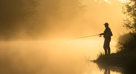 Serene Morning Fishing by the Misty Lake