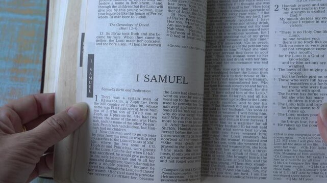Opening to the book of 1 Samuel of the old testament of the Holy Bible
