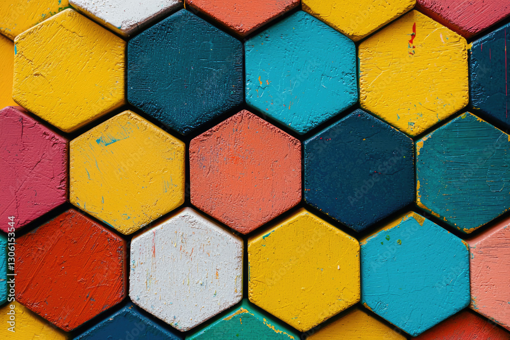 Fototapete a vibrant honeycomb pattern with multicolored hexagonal tiles.