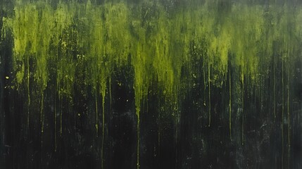 Abstract Dark Green and Yellow Dripping Paint Texture Background