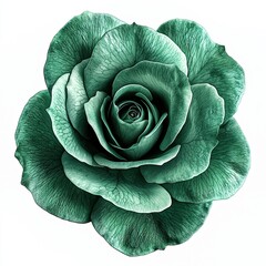 Fototapeta premium A stunning green rose blooms with intricate petal details, showcasing natural beauty and elegance,Unique Green Floral Aesthetics,Luxury Botanical Design on the white background.