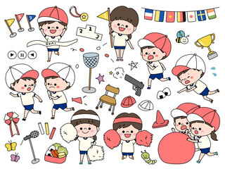 運動会・体育祭の手書き風人物イラスト