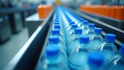 Industrial Efficiency: Streamlined Bottle Transport on a Factory Conveyor