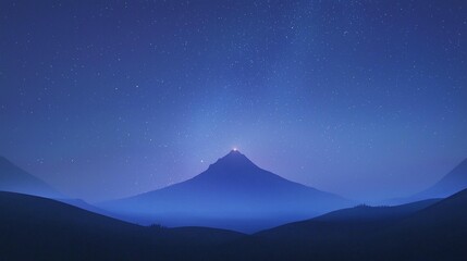 Serene night landscape featuring a majestic mountain peak under a starlit sky.