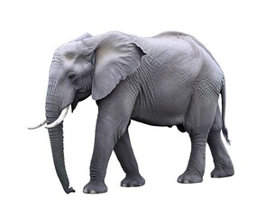 Obraz premium A big African elephant walking over white background
