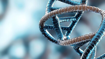 A close up of a dna double helix structure on a blue background