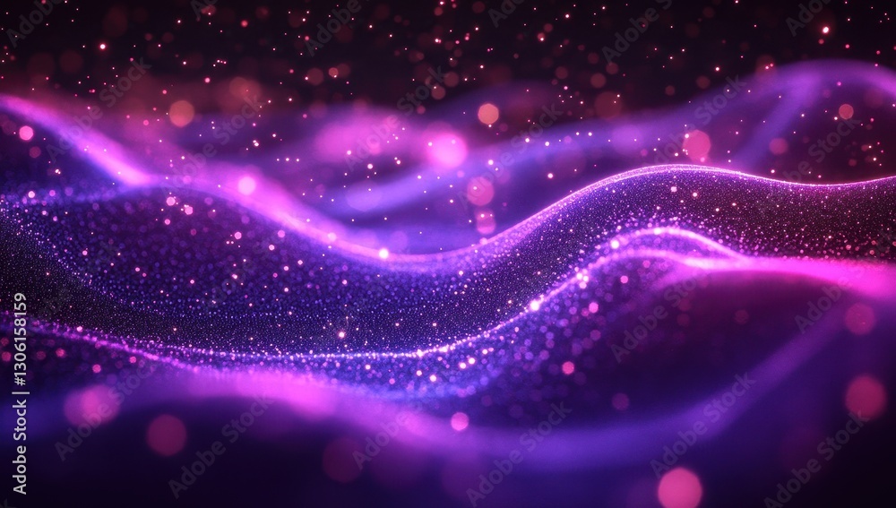 Poster abstract colorful waves of light creating a mesmerizing visual effect with sparkling particles in sh